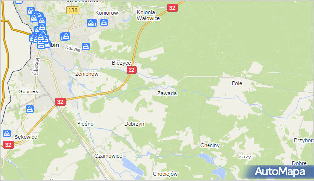 mapa Zawada gmina Gubin, Zawada gmina Gubin na mapie Targeo