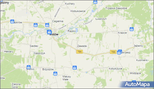 mapa Zawada gmina Mstów, Zawada gmina Mstów na mapie Targeo