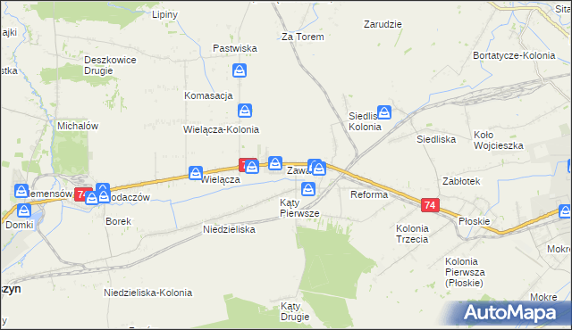 mapa Zawada gmina Zamość, Zawada gmina Zamość na mapie Targeo