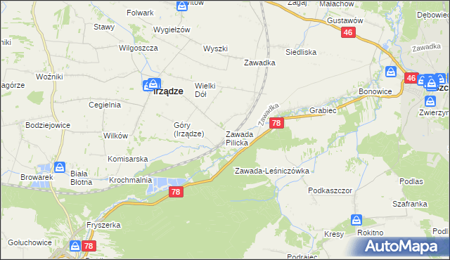 mapa Zawada Pilicka, Zawada Pilicka na mapie Targeo