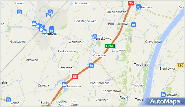 mapa Zbrachlin gmina Pruszcz, Zbrachlin gmina Pruszcz na mapie Targeo