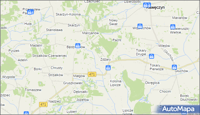 mapa Żdżary gmina Kawęczyn, Żdżary gmina Kawęczyn na mapie Targeo