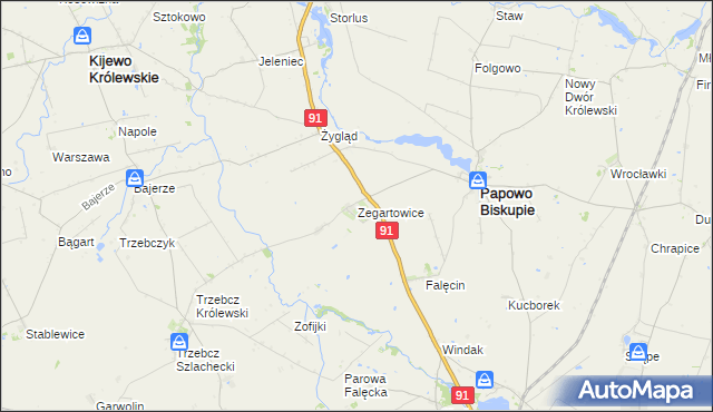 mapa Zegartowice gmina Papowo Biskupie, Zegartowice gmina Papowo Biskupie na mapie Targeo
