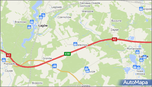 mapa Żelechów gmina Łagów, Żelechów gmina Łagów na mapie Targeo