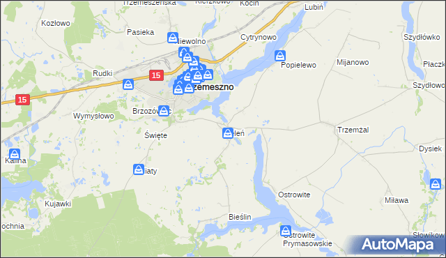 mapa Zieleń gmina Trzemeszno, Zieleń gmina Trzemeszno na mapie Targeo