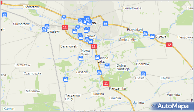 mapa Zielona Łąka gmina Pleszew, Zielona Łąka gmina Pleszew na mapie Targeo