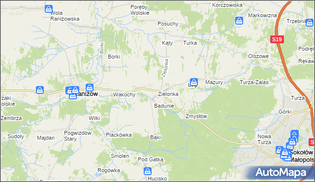 mapa Zielonka gmina Raniżów, Zielonka gmina Raniżów na mapie Targeo