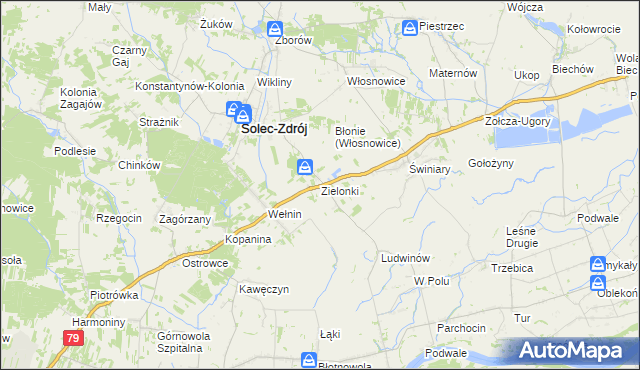 mapa Zielonki gmina Solec-Zdrój, Zielonki gmina Solec-Zdrój na mapie Targeo