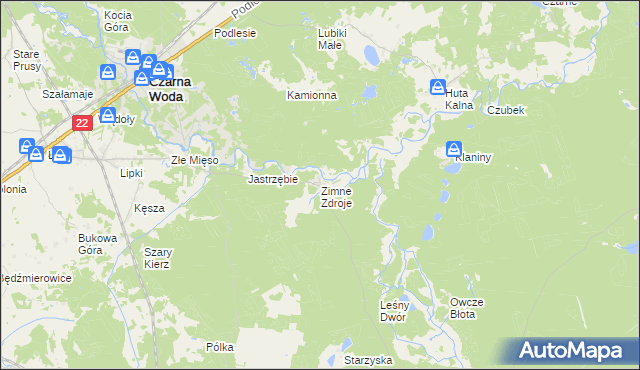 mapa Zimne Zdroje gmina Osieczna, Zimne Zdroje gmina Osieczna na mapie Targeo