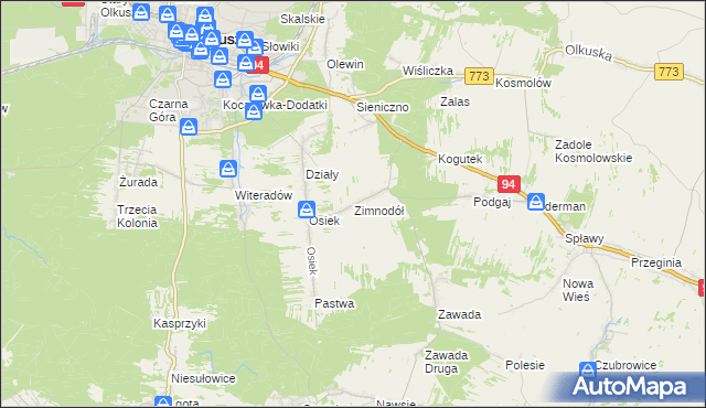 mapa Zimnodół, Zimnodół na mapie Targeo