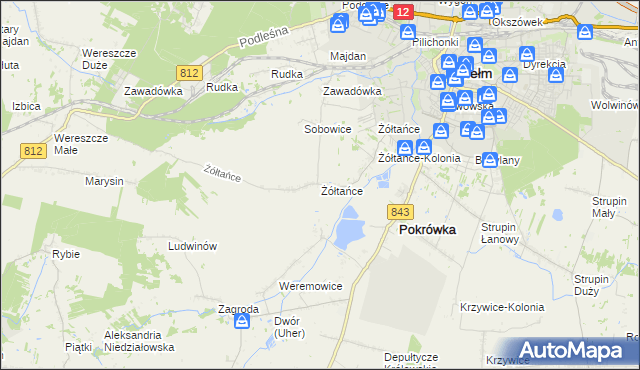 mapa Żółtańce, Żółtańce na mapie Targeo