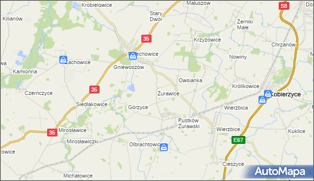 mapa Żurawice gmina Kobierzyce, Żurawice gmina Kobierzyce na mapie Targeo