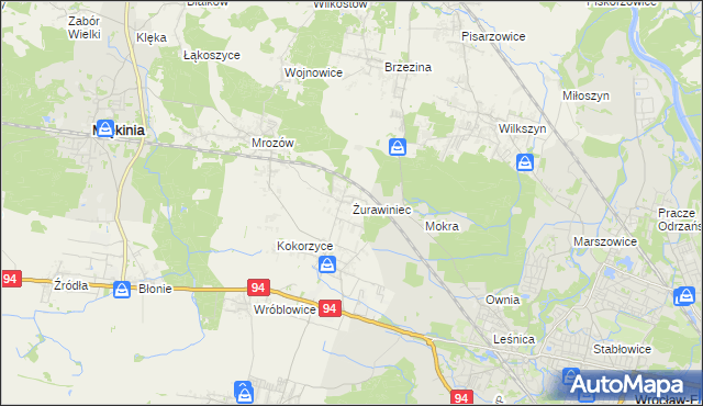 mapa Żurawiniec gmina Miękinia, Żurawiniec gmina Miękinia na mapie Targeo
