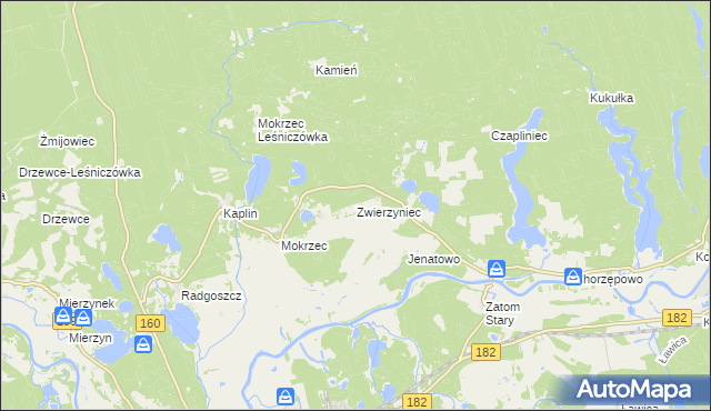 mapa Zwierzyniec gmina Międzychód, Zwierzyniec gmina Międzychód na mapie Targeo