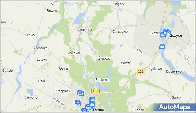 mapa Żydowo gmina Barlinek, Żydowo gmina Barlinek na mapie Targeo