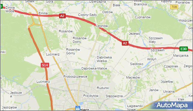 mapa Dąbrówka Wielka gmina Zgierz, Dąbrówka Wielka gmina Zgierz na mapie Targeo