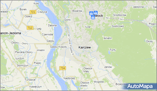 mapa Karczew powiat otwocki, Karczew powiat otwocki na mapie Targeo