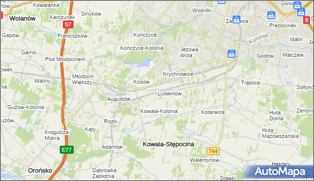 mapa Ludwinów gmina Kowala, Ludwinów gmina Kowala na mapie Targeo