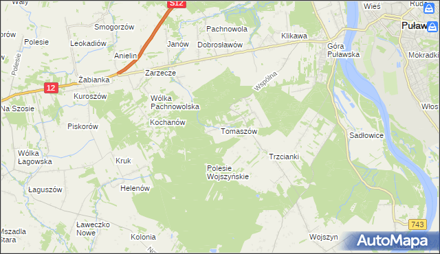 mapa Tomaszów gmina Puławy, Tomaszów gmina Puławy na mapie Targeo