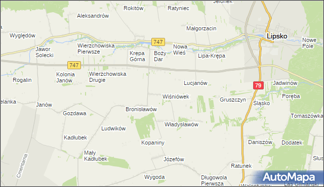 mapa Wiśniówek gmina Lipsko, Wiśniówek gmina Lipsko na mapie Targeo