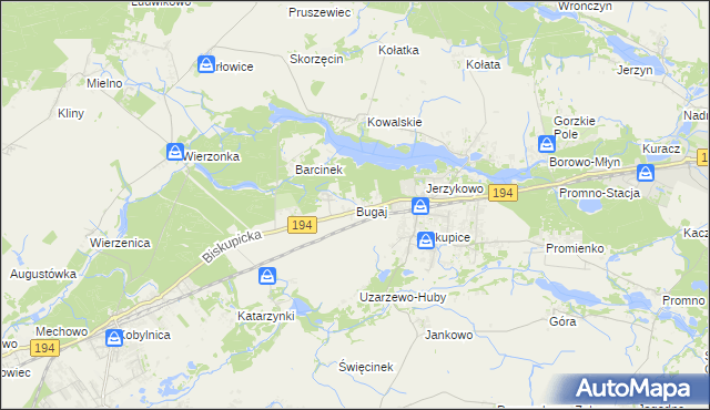 mapa Bugaj gmina Pobiedziska, Bugaj gmina Pobiedziska na mapie Targeo