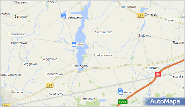 mapa Dziekanowice gmina Łubowo, Dziekanowice gmina Łubowo na mapie Targeo