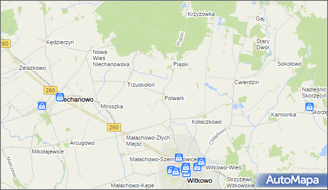 mapa Folwark gmina Witkowo, Folwark gmina Witkowo na mapie Targeo