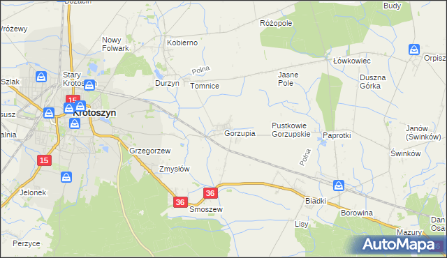 mapa Gorzupia gmina Krotoszyn, Gorzupia gmina Krotoszyn na mapie Targeo