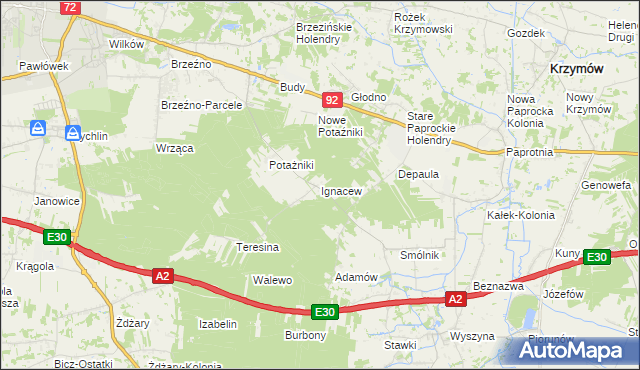 mapa Ignacew gmina Krzymów, Ignacew gmina Krzymów na mapie Targeo