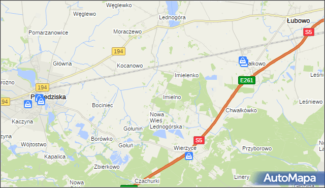 mapa Imielno gmina Łubowo, Imielno gmina Łubowo na mapie Targeo