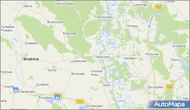 mapa Jaszkowo gmina Brodnica, Jaszkowo gmina Brodnica na mapie Targeo