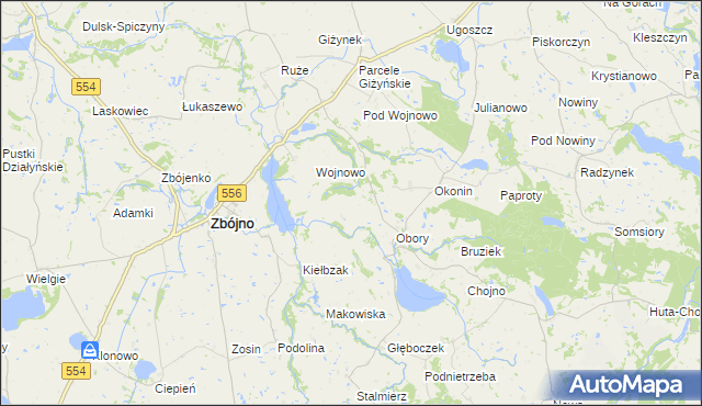 mapa Kazimierzewo gmina Zbójno, Kazimierzewo gmina Zbójno na mapie Targeo