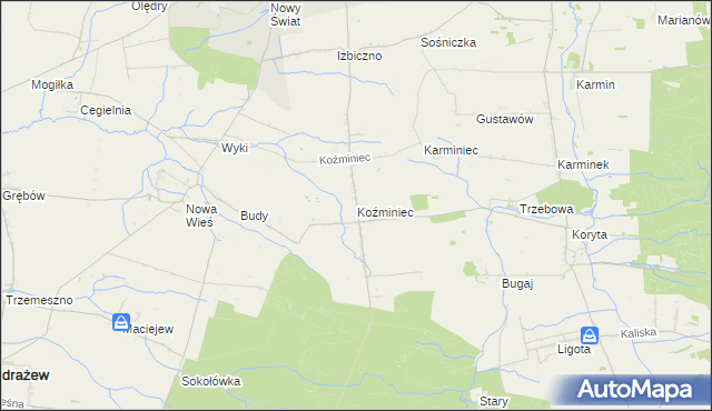 mapa Koźminiec, Koźminiec na mapie Targeo