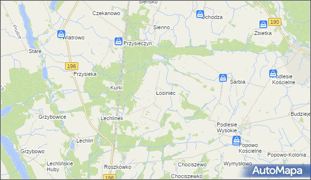 mapa Łosiniec gmina Skoki, Łosiniec gmina Skoki na mapie Targeo