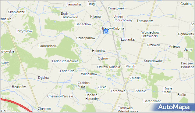 mapa Ostrów gmina Olszówka, Ostrów gmina Olszówka na mapie Targeo