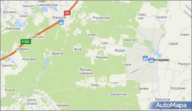 mapa Rakowo gmina Czerniejewo, Rakowo gmina Czerniejewo na mapie Targeo