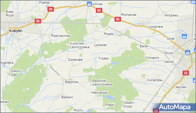 mapa Trzaski gmina Zduny, Trzaski gmina Zduny na mapie Targeo