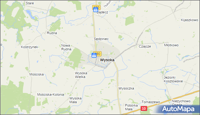 mapa Wysoka powiat pilski, Wysoka powiat pilski na mapie Targeo