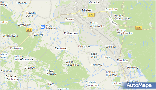 mapa Książnice gmina Mielec, Książnice gmina Mielec na mapie Targeo