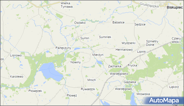 mapa Mierzyn gmina Biskupiec, Mierzyn gmina Biskupiec na mapie Targeo