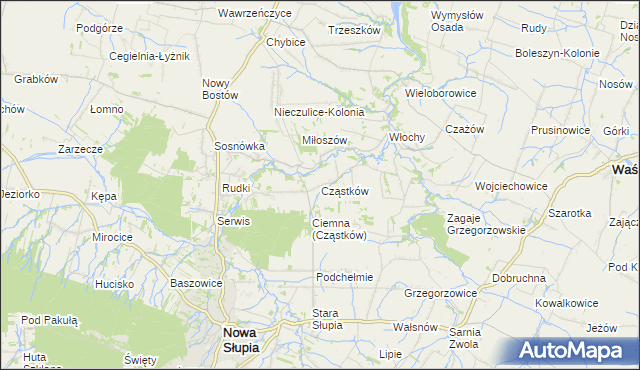 mapa Cząstków gmina Nowa Słupia, Cząstków gmina Nowa Słupia na mapie Targeo