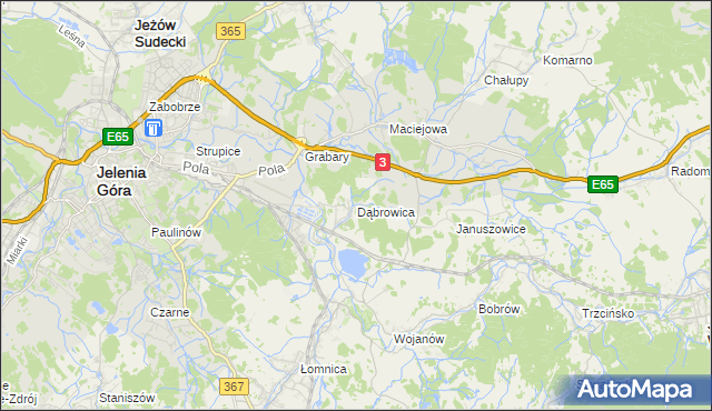 mapa Dąbrowica gmina Mysłakowice, Dąbrowica gmina Mysłakowice na mapie Targeo