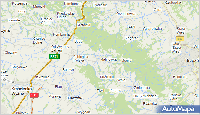 mapa Malinówka gmina Haczów, Malinówka gmina Haczów na mapie Targeo