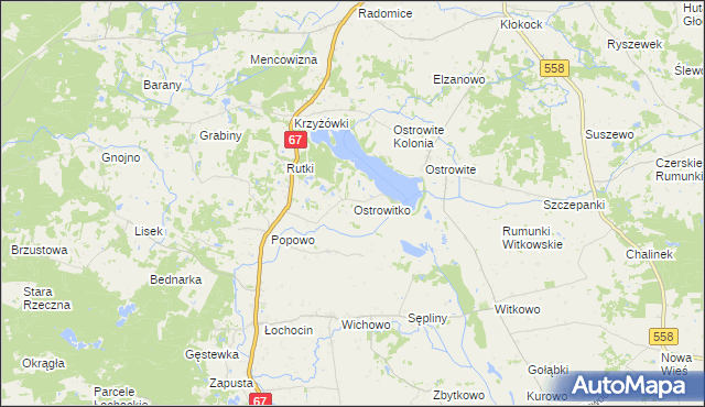 mapa Ostrowitko, Ostrowitko na mapie Targeo