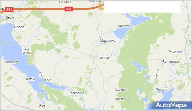 mapa Pisanica gmina Kalinowo, Pisanica gmina Kalinowo na mapie Targeo