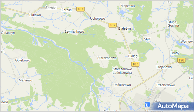 mapa Starczanowo gmina Murowana Goślina, Starczanowo gmina Murowana Goślina na mapie Targeo