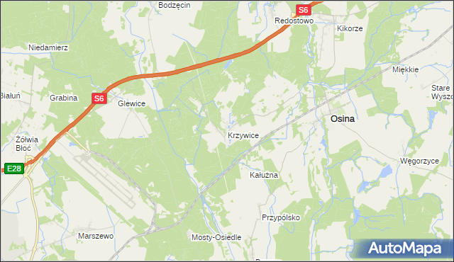 mapa Krzywice gmina Osina, Krzywice gmina Osina na mapie Targeo