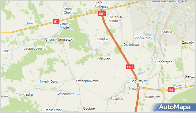 mapa Mikołajki gmina Łomża, Mikołajki gmina Łomża na mapie Targeo