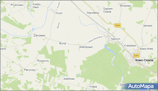mapa Wierzbowo gmina Iłowo-Osada, Wierzbowo gmina Iłowo-Osada na mapie Targeo