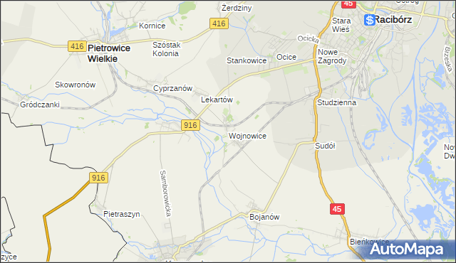 mapa Wojnowice gmina Krzanowice, Wojnowice gmina Krzanowice na mapie Targeo
